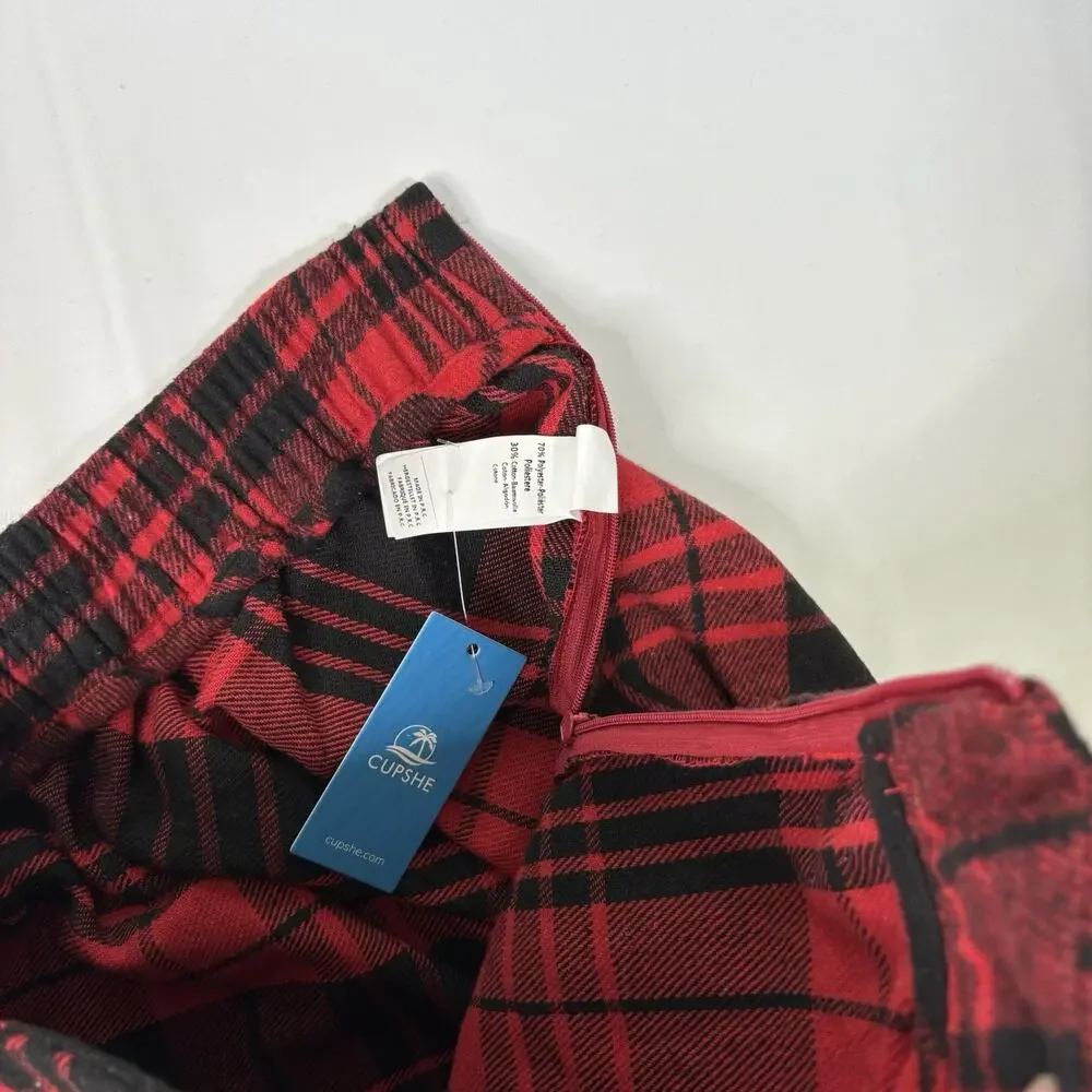 Cupshe Women’s Red Plaid Midi Skirt Flared A-Line Pockets Size Small NWT - Picture 6 of 9